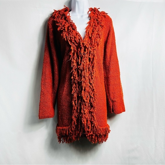 Studio Works Women’s Sz 1X Burnt Orange Shaggy 100% Acrylic Long Cardi Sweater - Picture 1 of 11